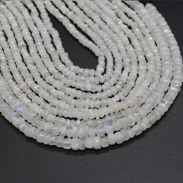 Natural Rainbow Moonstone Semi-Precious Irregular Gemstone FACETED Rondelle Spacer Beads - 5mm, 8mm sizes - 13'' Strand