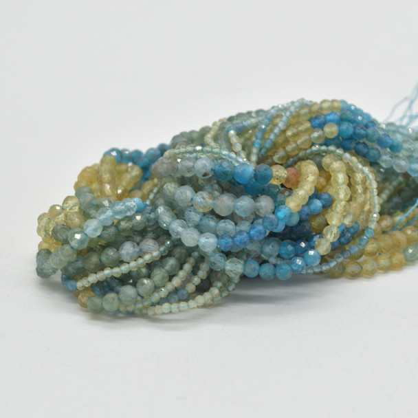 Natural Apatite (Blue, green, Yellow) Gradient Shades Semi-Precious Gemstone FACETED Round Beads - 2mm, 3mm & 4mm -  15'' Strand