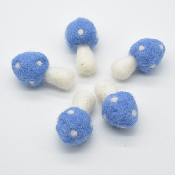 100% Wool Felt Mushrooms Toadstools - 5 Count - 4.5cm - French Blue