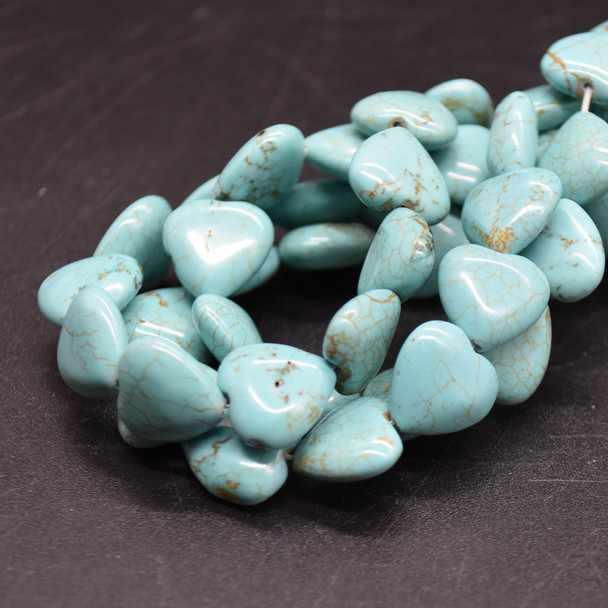 Turquoise (dyed) Semi-precious Gemstone Heart Beads - 12mm - 15'' Strand