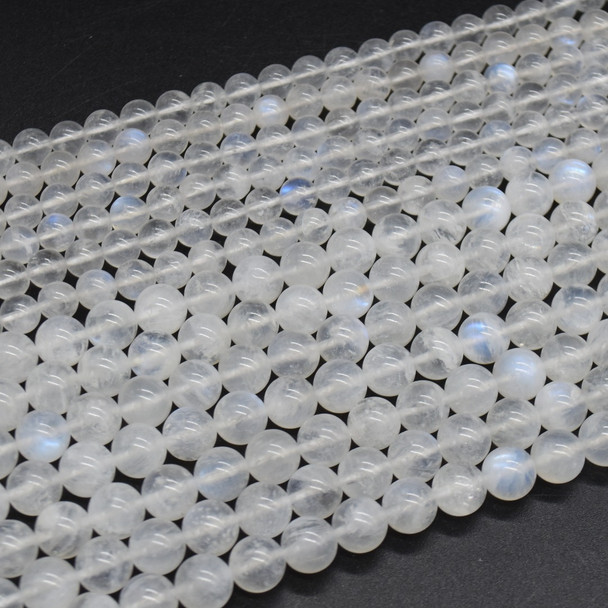 High Quality Grade AA Natural Rainbow Moonstone Semi-Precious Gemstone Round Beads - 4mm, 6mm, 8mm - 15'' Strand