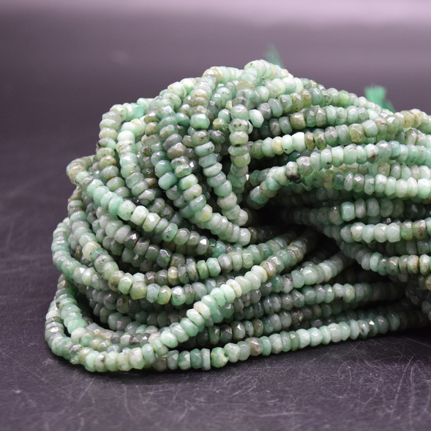 Emerald Mixed Shades Semi-Precious Gemstone Irregular FACETED Rondelle Beads - 3mm, 4mm Sizes - 12.5'' Strand