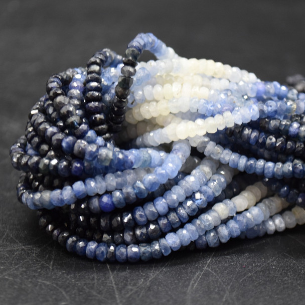 Multi-Colour Sapphire Semi-Precious Gemstone Irregular FACETED Rondelle Beads - 4mm x 2mm - 16'' Strand