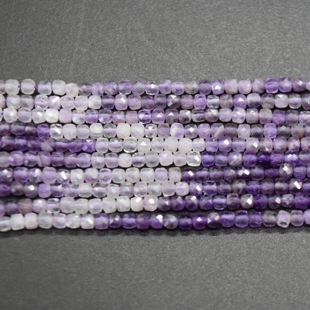 Mixed Gradient Shades Pale Amethyst Semi-precious Gemstone Faceted Cube Beads - 2mm - 2.5mm - 15'' strand