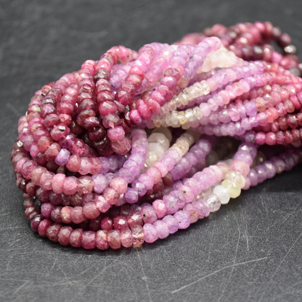 Natural Mixed Corundum, Ruby Semi-precious Gemstone Irregular Graduated Faceted Rondelle Beads - 2mm - 4mm - 16'' Strand