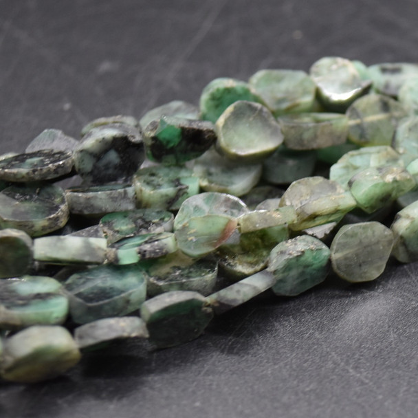 Natural Emerald Semi-precious Gemstone Irregular Sliced Nugget Beads - 10mm - 12mm - 8'' Strand