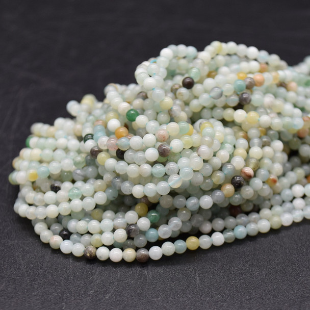 Natural Grade A Multi-Colour Amazonite Semi-Precious Gemstone Round Beads - 3mm - 14" strand