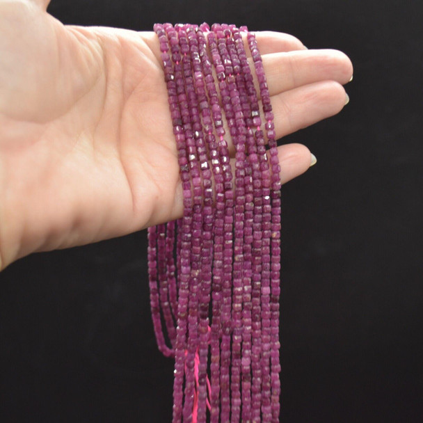 Natural Ruby Small FACETED Semi-precious Gemstone Cube Beads - 3mm - 15'' Strand