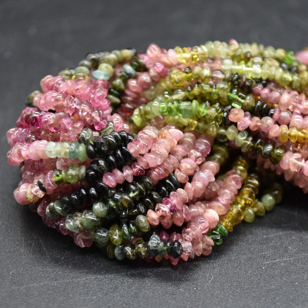 Natural Mixed Tourmaline Semi-precious Gemstone Chips Nuggets Beads - 2mm - 4mm - 15'' Strand