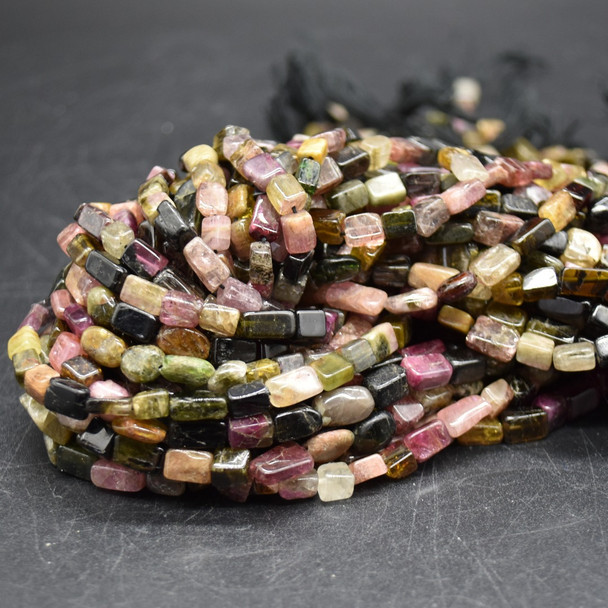 Natural Mixed Tourmaline Semi-precious Irregular Gemstone Rectangular Beads - 4mm - 7mm - 12'' Strand