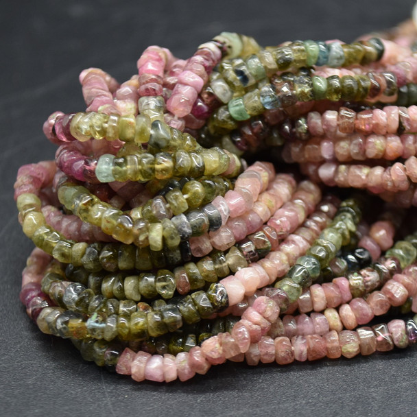 Natural Mixed Tourmaline Semi-precious Gemstone  Irregular FACETED Rondelle Beads - 4mm x 2.5mm - 14'' Strand