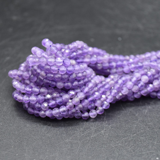 Amethyst Semi-precious Gemstone FACETED Round Beads - 3mm - 15'' Strand