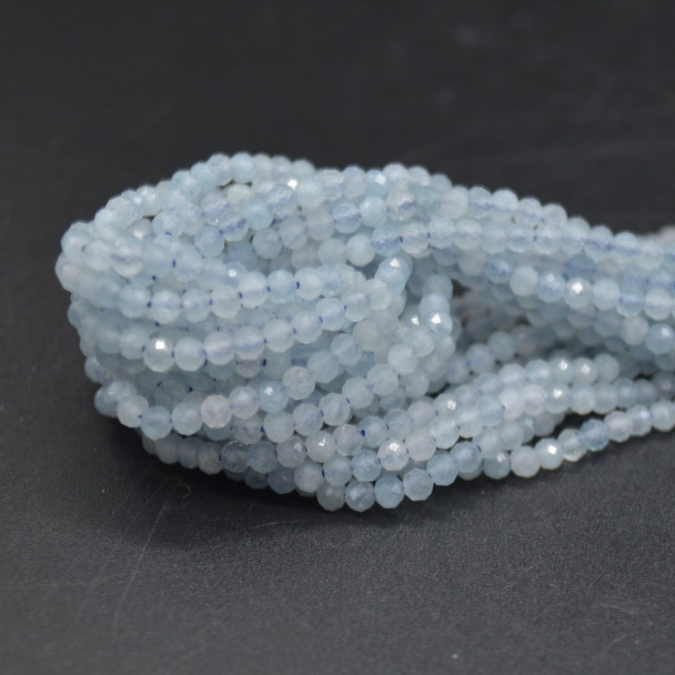Aquamarine Semi-precious Gemstone FACETED Round Beads - 3mm - 15'' Strand