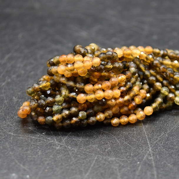 Dark Golden Yellow, Green Tourmaline Semi-precious Gemstone FACETED Round Beads - 3mm - 15'' Strand