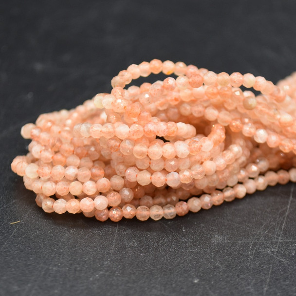 Sunstone Semi-precious Gemstone FACETED Round Beads - 3mm - 15'' Strand