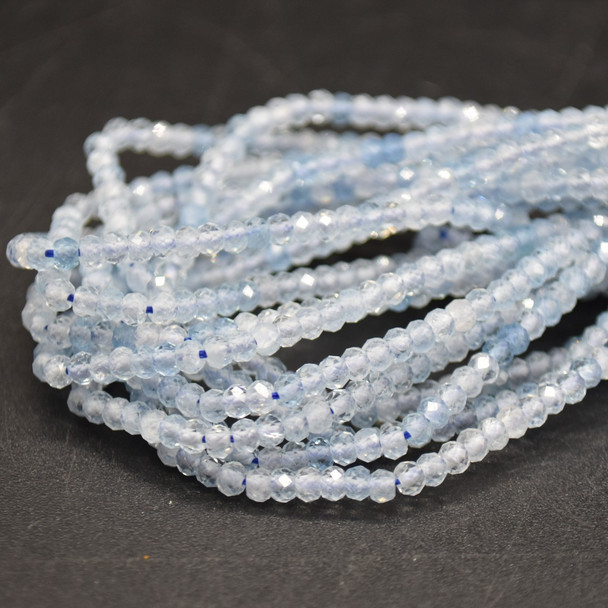 Natural Mixed Aquamarine Gemstone FACETED Rondelle Beads - 3mm x 2mm - 15'' Strand