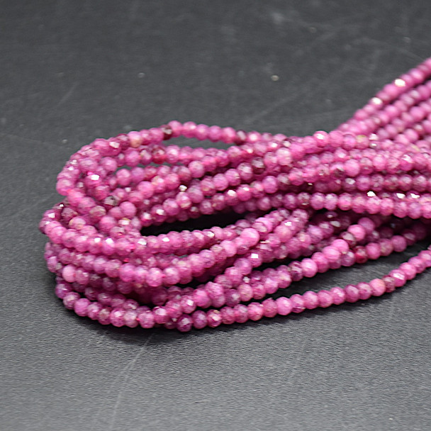 Natural Ruby Semi-Precious Gemstone FACETED Rondelle Beads - 3mm x 2mm - 15'' Strand