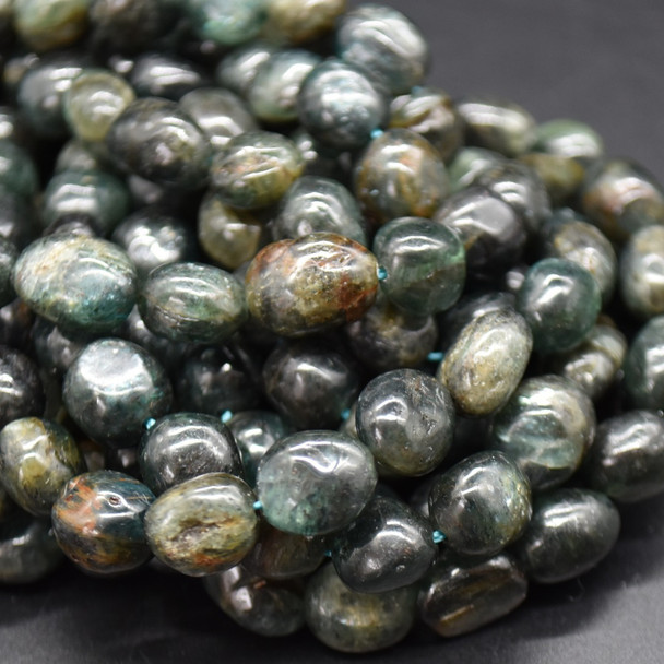 Natural Green Kyanite Semi-Precious Crystal Gemstone Tumbled Stone Nugget Pebble Beads - 8mm - 10mm - 15'' Strand