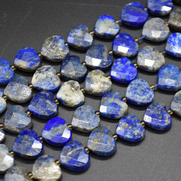 Natural Lapis Lazuli Semi-precious FACETED Crystal Gemstone Heart Shaped Beads - 12mm - 15'' Strand