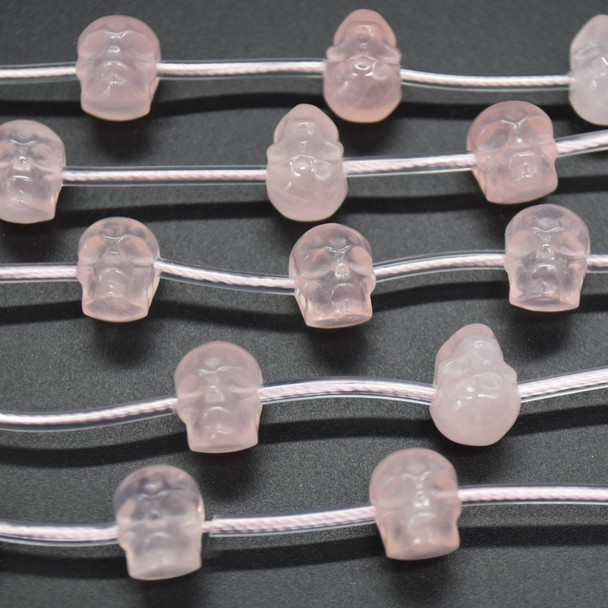 Natural Rose Quartz Skull Face Shaped Semi-precious Crystal Gemstone Beads - Side Drilled - 8mm x 10mm - 12'' Strand
