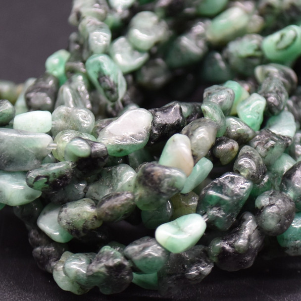 Natural Green Emerald Semi-Precious Crystal Gemstone Tumbled Stone Nugget Pebble Beads - 5mm - 8mm - 15'' Strand