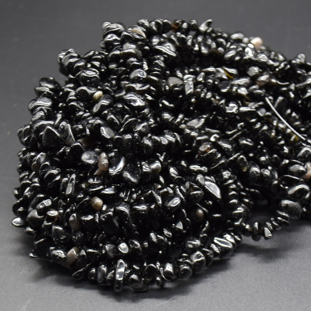 Natural Black Obsidian Semi-precious Gemstone Chips Nuggets Beads - 5mm - 8mm - 30'' Strand