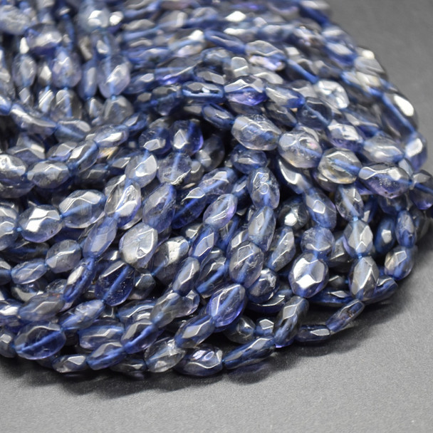 Natural Handmade Iolite Semi-precious Gemstone Irregular FACETED Oval Disc Beads - 6mm - 8mm - 12'' Strand