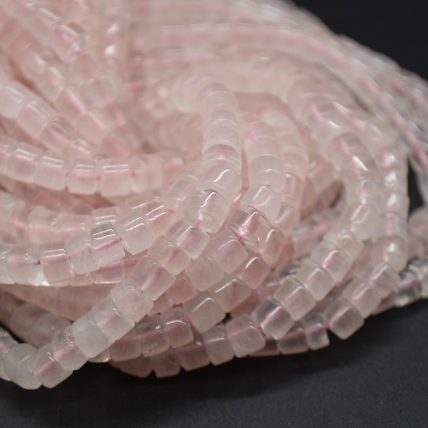 Natural Handmade Rose Quartz Semi-precious Gemstone Irregular Flat Heishi Rondelle / Disc Beads - 4mm - 5mm - 13'' Strand