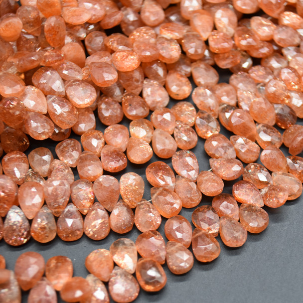 Natural Sunstone Semi-precious Gemstone FACETED Teardrop Beads - 9mm-10mm x 5mm-7mm - 1 or 3 pairs