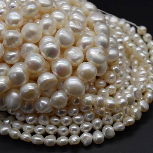 Natural Freshwater Round Potato Nugget Pearl Beads - White - 4mm, 5mm, 6mm, 7mm, 8mm, 9mm, 10mm, 12mm - 14" Strand