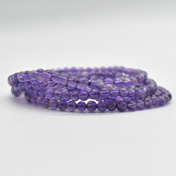 Natural Amethyst Semi-Precious Round Gemstone Crystal Bracelet, Sample Strand - 4mm  - 1 Count - 7 - 7.5 inches