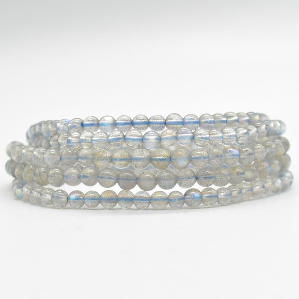 Natural Labradorite Semi-Precious Round Gemstone Crystal Bracelet, Sample Strand - 4mm  - 1 Count - 7 - 7.5 inches