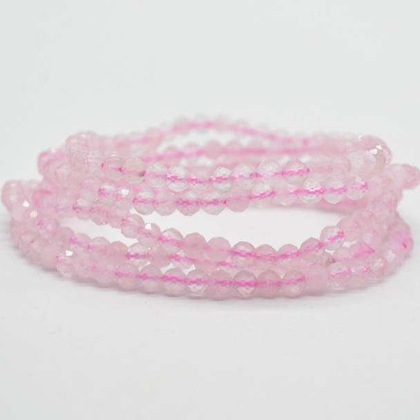 Natural Rose Quartz Semi-Precious FACETED Round Gemstone Crystal Bracelet, Sample Strand - 4mm  - 1 Count - 7.5 inches