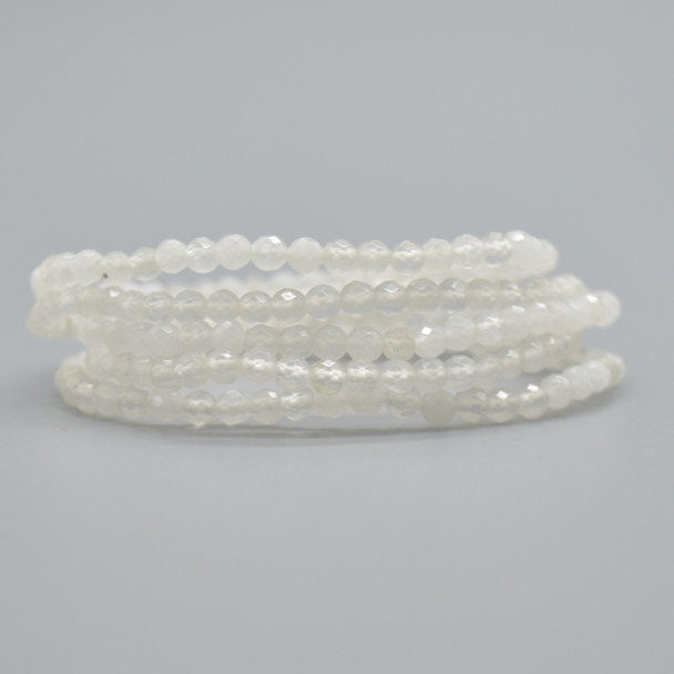 Natural White Snow Jade Semi-Precious FACETED Round Gemstone Crystal Bracelet, Sample Strand - 4mm  - 1 Count - 7.5 inches