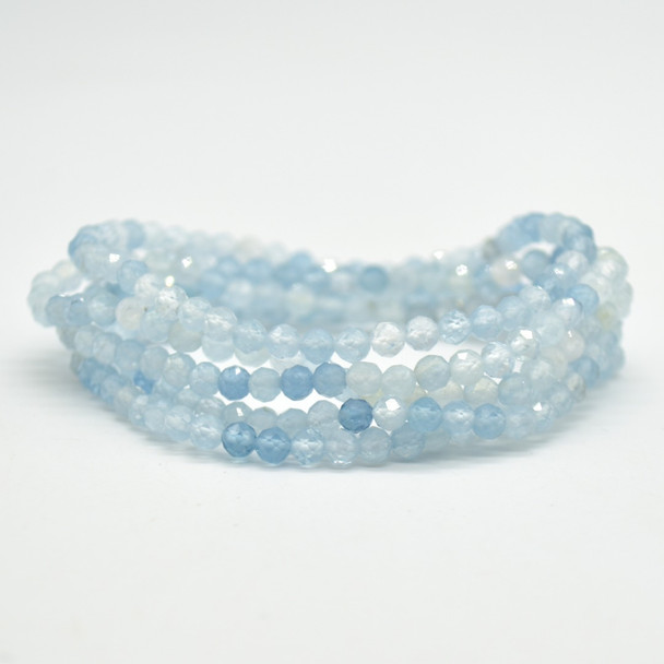 Natural Aquamarine Semi-Precious FACETED Round Gemstone Crystal Bracelet, Sample Strand - 4mm  - 1 Count - 7.5 inches
