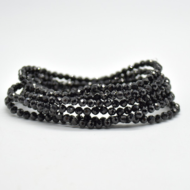 Natural Black Tourmaline Semi-Precious FACETED Round Gemstone Crystal Bracelet, Sample Strand - 4mm  - 1 Count - 7.5 inches