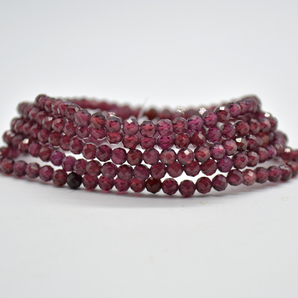 Natural Garnet Semi-Precious FACETED Round Gemstone Crystal Bracelet, Sample Strand - 4mm  - 1 Count - 7.5 inches