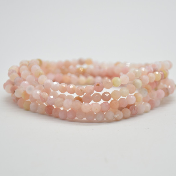 Natural Pink Opal Semi-Precious FACETED Round Gemstone Crystal Bracelet, Sample Strand - 4mm  - 1 Count - 7.5 inches