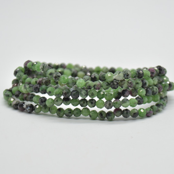 Natural Ruby Zoisite Semi-Precious FACETED Round Gemstone Crystal Bracelet, Sample Strand - 4mm  - 1 Count - 7.5 inches