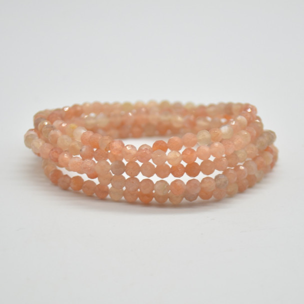 Natural Sunstone Semi-Precious FACETED Round Gemstone Crystal Bracelet, Sample Strand - 4mm  - 1 Count - 7.5 inches