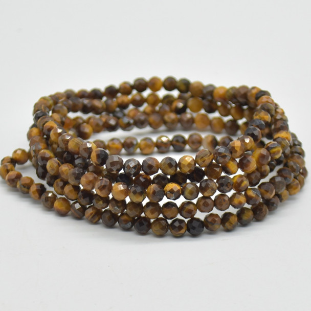 Natural Tiger Eye Semi-Precious FACETED Round Gemstone Crystal Bracelet, Sample Strand - 4mm  - 1 Count - 7.5 inches