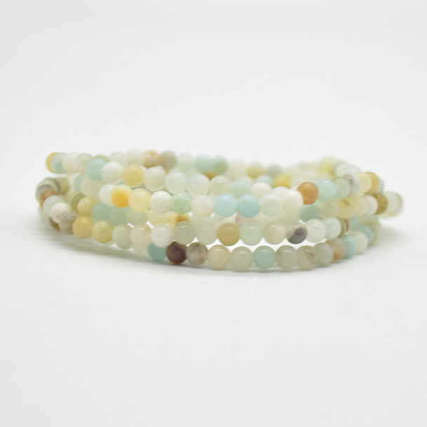 Natural Amazonite Semi-Precious Round Gemstone Crystal Bracelet, Sample Strand - 4mm  - 1 Count - 7 - 7.5 inches