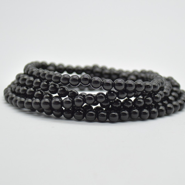 Natural Black Tourmaline Semi-Precious Round Gemstone Crystal Bracelet, Sample Strand - 4mm  - 1 Count - 7 - 7.5 inches