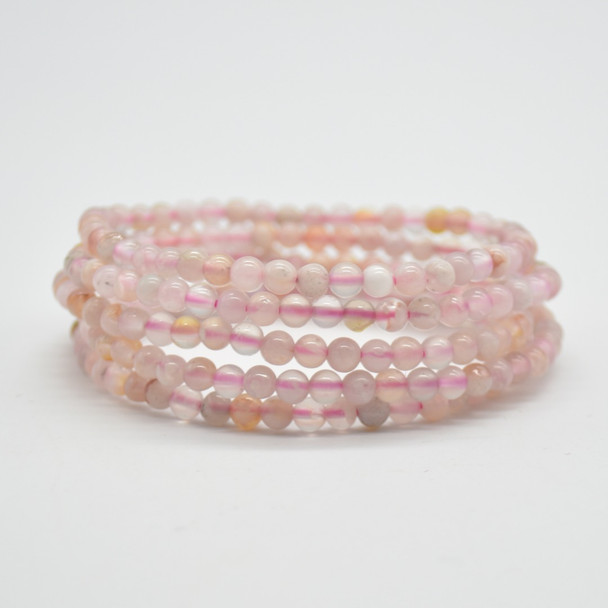 Natural Flower Agate Semi-Precious Round Gemstone Crystal Bracelet, Sample Strand - 4mm  - 1 Count - 7 - 7.5 inches