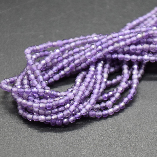 Grade A+ Natural Amethyst Semi-Precious Gemstone Faceted Round Beads - 2mm - 15'' Strand