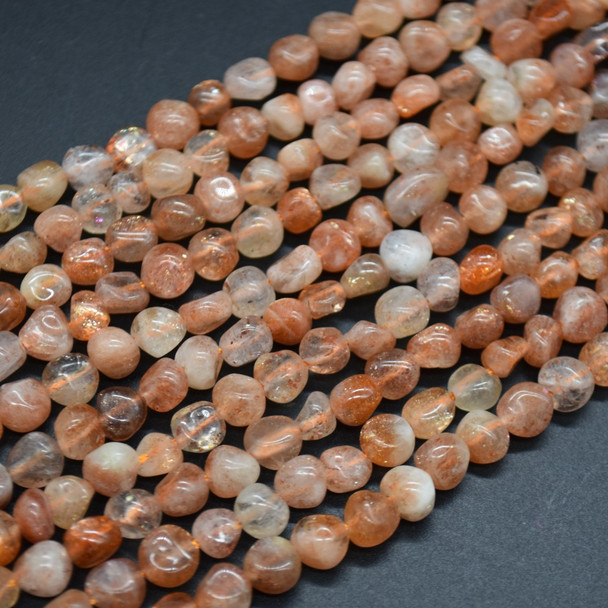 Natural Sunstone Semi-precious Gemstone Round Pebble Nugget Beads - 6mm - 8mm - 15'' Strand