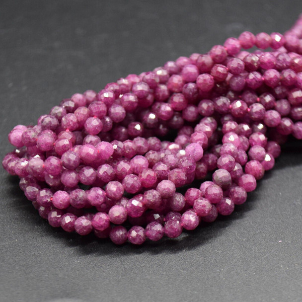 Natural Dark Ruby Semi-precious Gemstone Faceted Round Beads - 4mm - 15'' Strand