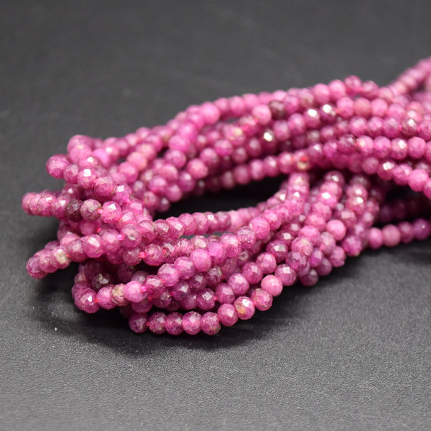Natural Plum Pink Tourmaline Semi-Precious Gemstone FACETED Rondelle Spacer Beads - 3mm x 2mm - 15'' Strand