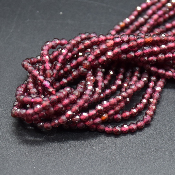 Natural Garnet Semi-precious Gemstone FACETED Round Beads - 3mm - 15'' Strand