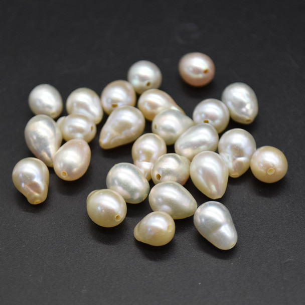 Natural Freshwater Irregular Teardrop Baroque Pearl Beads - White - 9mm - 11mm x 7mm - 8mm - 1 Count - 2 Options